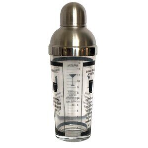 OGGI Cocktail Shaker Glass Brushed Stainless Steel With Recipe Guide 3 Piece Set